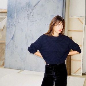 Rouje Paris Joy Wool Cropped Navy Chevron
Knit Sweater